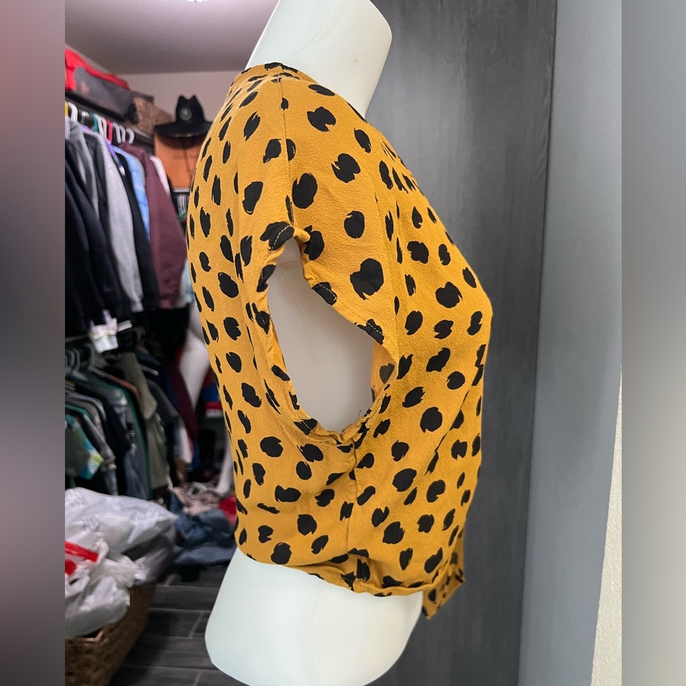 Madewell Orange and Black Polka Dot Tie Top - Picture 3 of 6